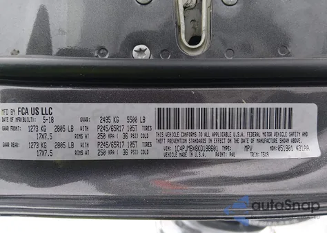 2019 Jeep Cherokee Trailhawk 4X4 z USA, uszkodzony, nr VIN 1C4PJMBX8KD188601